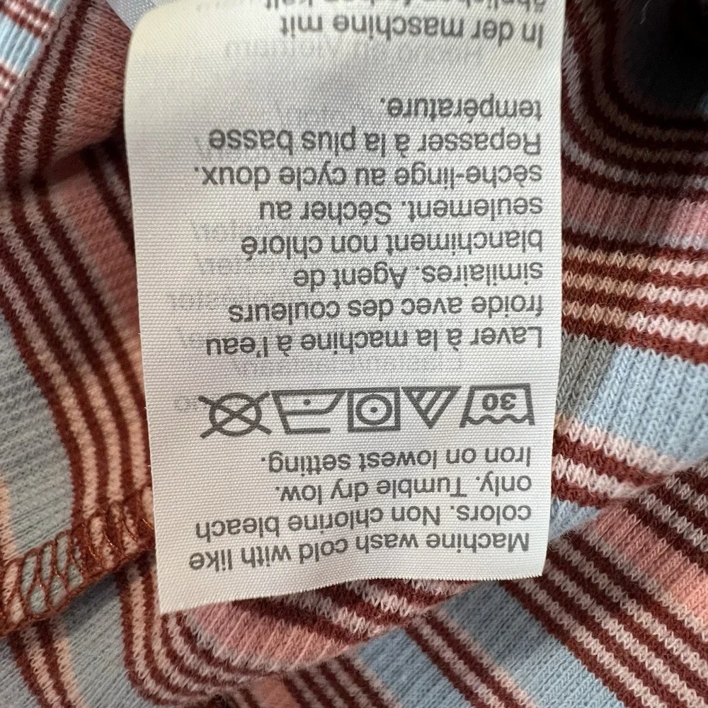 Madewell Womens Shirt Fine Ribbed Henley Tee Striped Vneck Preppy Size Medium - Picture 5 of 8